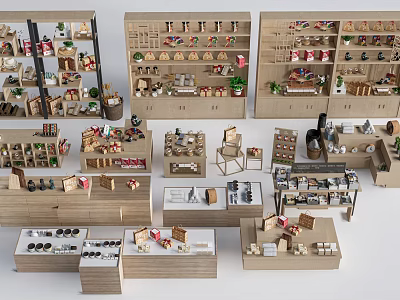 Wooden Display Shelves In Various Styles With Multiple Tiers For Retail Product 3d model