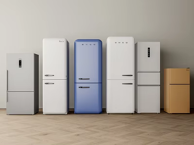 Modern Refrigerators And Freezers With Gray White Blue Beige Upright Design And Sleek Style 3d model