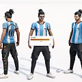Game Movie Character Wearing Blue White Striped Jersey Number 0 Black Cargo Pants White Sneakers