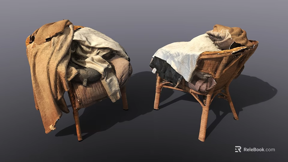 Wicker Living Room Chairs Covered With Cozy Brown And White Blankets 3d model 