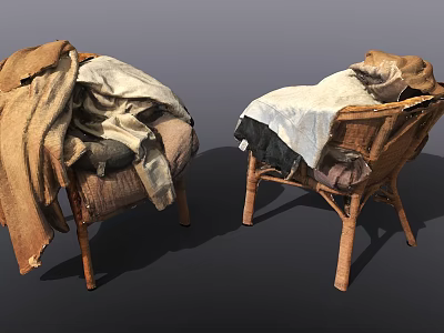 Wicker Living Room Chairs Covered With Cozy Brown And White Blankets 3d model