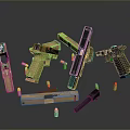 Detailed Disassembled Handgun Weapons With Black Brown Components And Bullets Layout