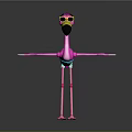 Cartoon Pink Flamingo Character Wearing Yellow Sunglasses And Blue Shorts With Spread Wings