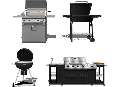 Various Outdoor Kitchen Appliances Featuring Stainless Steel Grills Portable Designs And Sink Equipped Units 3d model