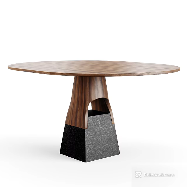 Round Wooden Dining Table With Modern Unique Base Design For Home Interior 3d model