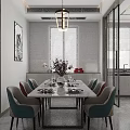 Modern Living and Dining Room Interior Design With Gray Flooring Green Chairs TV Wall