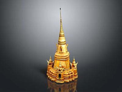 Golden Thai Style Pagoda Model With Intricate Multi tiered Design And Spire 3d model