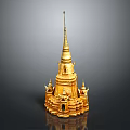Golden Thai Style Pagoda Model With Intricate Multi tiered Design And Spire