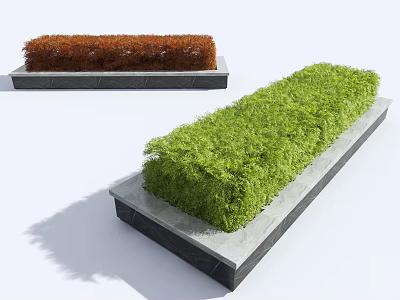 Green and Brown Decorative Landscaping Shrubs Placed on Rectangular Stone Bases 3d model