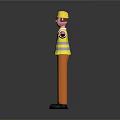 3D Construction Worker Figure With Yellow Hard Hat Safety Vest And Brown Pants
