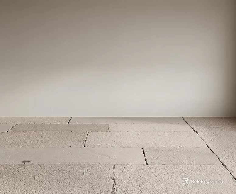 Simple Interior Space With Natural Stone Floor And Light Gray Wall 3d model 