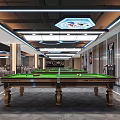 Modern Billiards Room With Snooker Tables And Stylish Ceiling Lights 3d model
