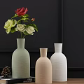 Green Beige And White Vases With Red White Roses On Dark Wall Background