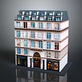 European Style Multi Story Building Model With Classic Windows And Ground Floor Storefronts