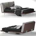 Modern Upholstered Bed With Black Frame Gray Headboard And Decorative Pillows 3d model