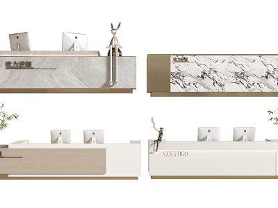 Modern Reception Desk Interior Design With Marble Counter And Decorative Elements 3d model