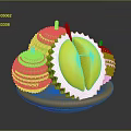 Fresh Cut Open Durian With Green Spiky Shell And Yellow Flesh On Golden Plate
