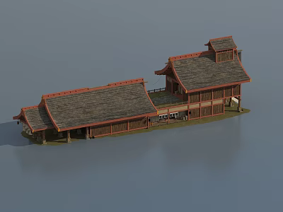 Traditional Ancient Architecture With Tile Roof Wooden Structure And Overhanging Eaves 3d model