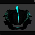 Sleek Black Hooded Outfit Featuring Green Glowing Accents And Reflective Details