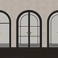 Stylish Arched Double Doors With Black Frames Textured Glass Golden Handles In Modern Interior Design
