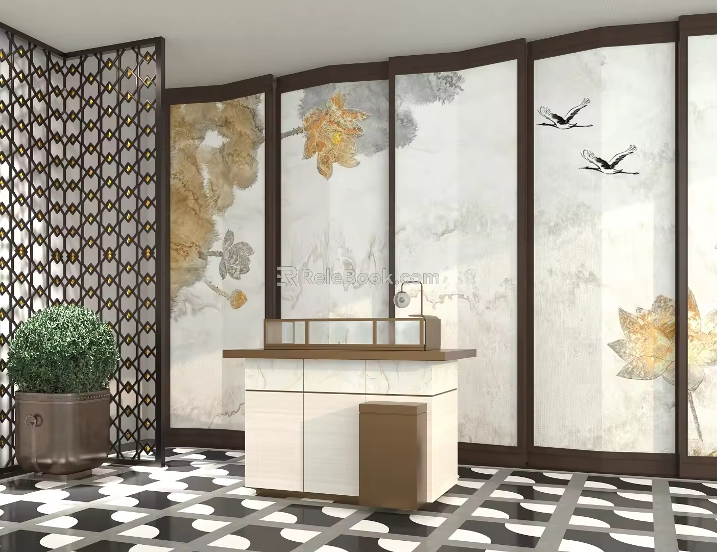 modern reception desk screen reception room partition 3d model