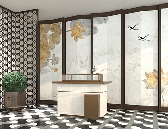 modern reception desk screen reception room partition 3d model