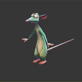 Cartoon Mouse Character With Green Body And Pink Ears Standing