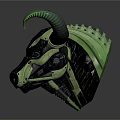 Sci fi Character With Futuristic Mechanical Bull Head Green Horns And Black Armor