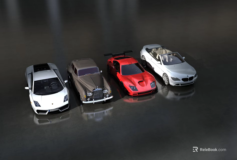 Toy Car Models Collection Featuring Sports Luxury and Convertible in Various Colors 3d model 