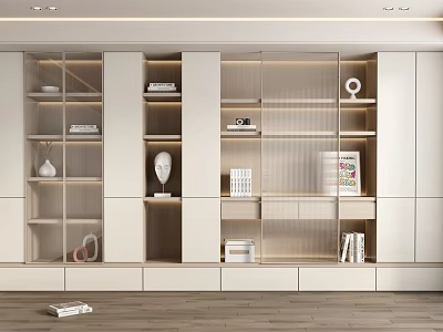 Modern Elegant Bookcase Design With Layered Shelves And Decorative Items 3d model