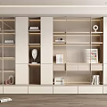 Modern Elegant Bookcase Design With Layered Shelves And Decorative Items 3d model
