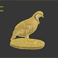 Light Brown Striped Bird With Red Beak And Legs On Circular Base Against Dark Background