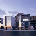 Stylish Commercial Street With GUCCI Store And Modern Glass Facade Design