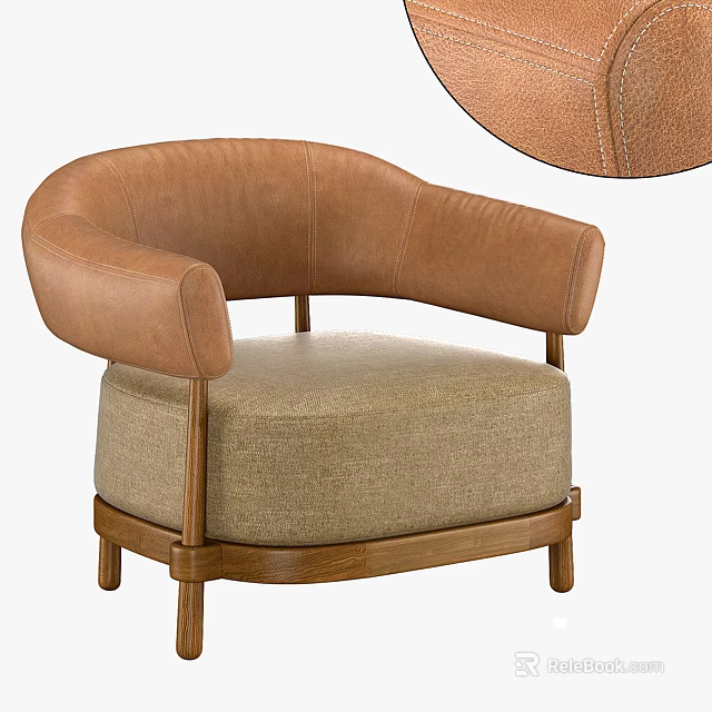 Stylish Modern Armchair With Leather Armrests Fabric Seat Cushion And Wooden Legs 3d model 