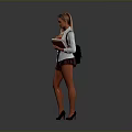 Blonde Woman In Red Top White Coat Plaid Skirt Holding Book With Sunglasses On Head