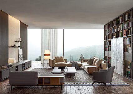 Poliform modern living room sofa coffee table combination whole bookcase 3d model