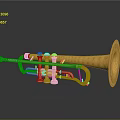 Golden Decorative Trumpet With Ornate Patterns On Reflective Black Surface