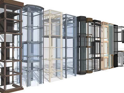 Various Modern Elevator Designs With Glass And Metal Frames For Interior Use 3d model
