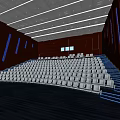Modern Cinema Interior Featuring Rows of Comfortable Seats Curved Walls Blue Lighting and Spacious Auditorium