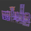 Industrial Building Structure Featuring Metal Frame Multi Level Platforms Yellow Machinery Staircases And Railings