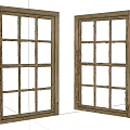 Set of Two Old Wooden Window Frames with Small Square Panes 3d model