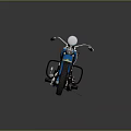 Vintage Blue and Yellow Motorcycle with Brown Leather Seat and Chrome Details