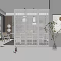 Modern White Room Divider With Geometric Openwork Design In Living Space Interior 3d model
