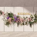 Wedding Background Wall With White Panel Design Golden Letters Pink Purple White Flowers Greenery Decorations