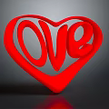 Decorative Ornament Set With Red Heart Shape And Love Lettering Design
