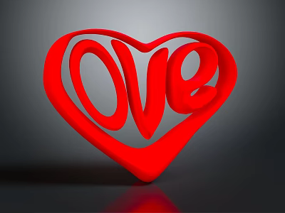 Decorative Ornament Set With Red Heart Shape And Love Lettering Design 3d model