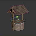 Traditional Well Building With Wooden Shingle Roof Brick Base And Wooden Frame Pulley