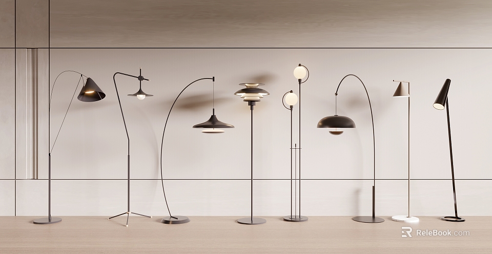 Modern Floor Lamps With Various Designs In Minimalist Space 3d model 