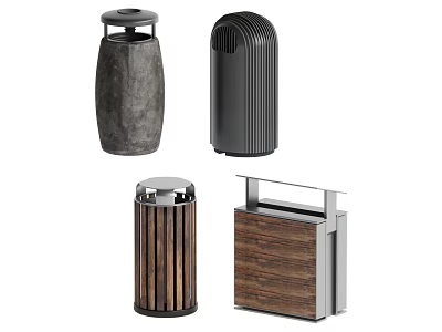 Modern Trash Bins With Diverse Designs Featuring Wood Metal And Concrete 3d model
