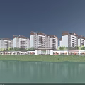Residential Building Evening View With Commercial Street Waterfront And Lighting